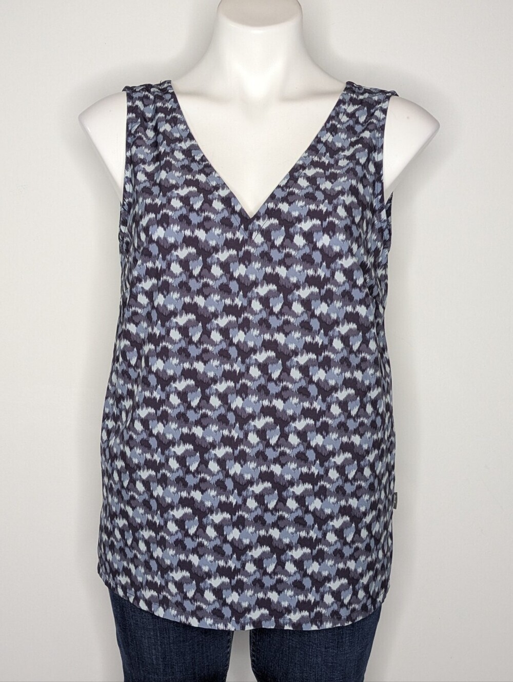 Eddie Bauer Blue Grey Abstract V Neck Ripstop Tank Top S